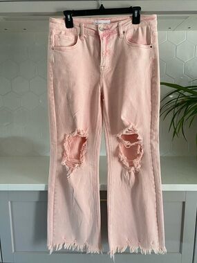 Risen Light Pink Distressed Jeans - Women's Flare, size 11/30, Like New!